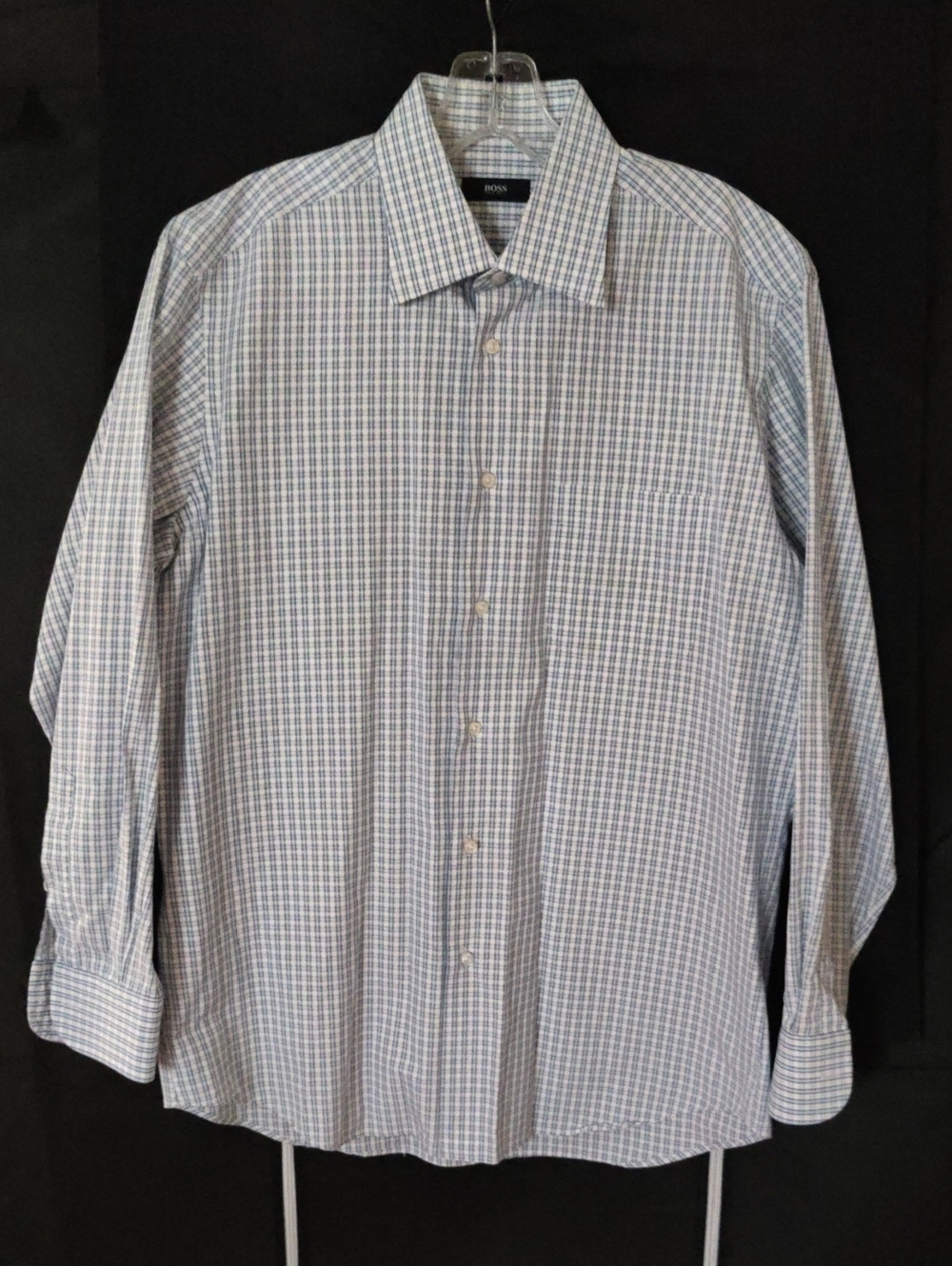 BOSS Light Blue & White Windowpane Dress Shirt